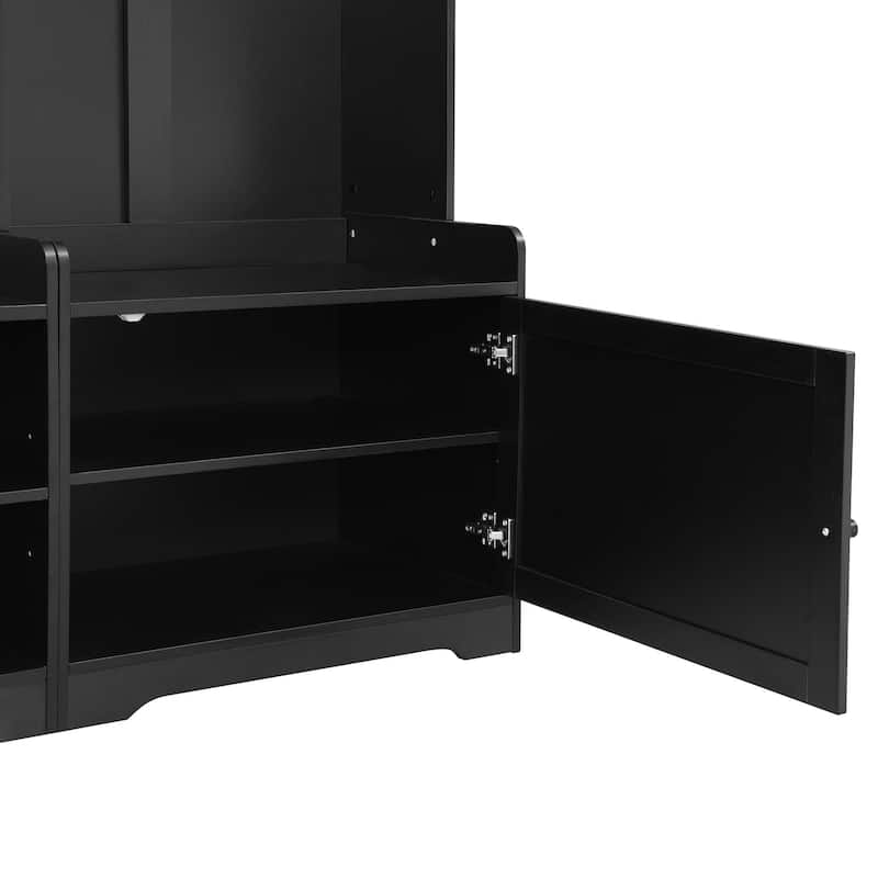 79.1'' Wide Modern Hall Tree with 8 Cubbies, 7 Coat Hooks & Adjustable Shelf