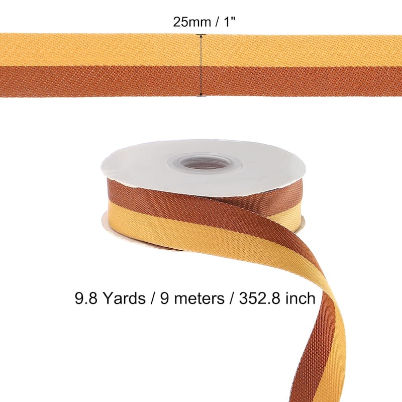 9.8 Yards Christmas Striped Ribbon, Ribbon Candy Roll - Yellow/Brown - 9.8 Yards x 1"