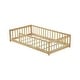 preview thumbnail 66 of 84, Montessori Twin Size Toddler Floor Bed with Fence without Door, Open-row Design Wood Frame Platform Bed with Safety Guardrails