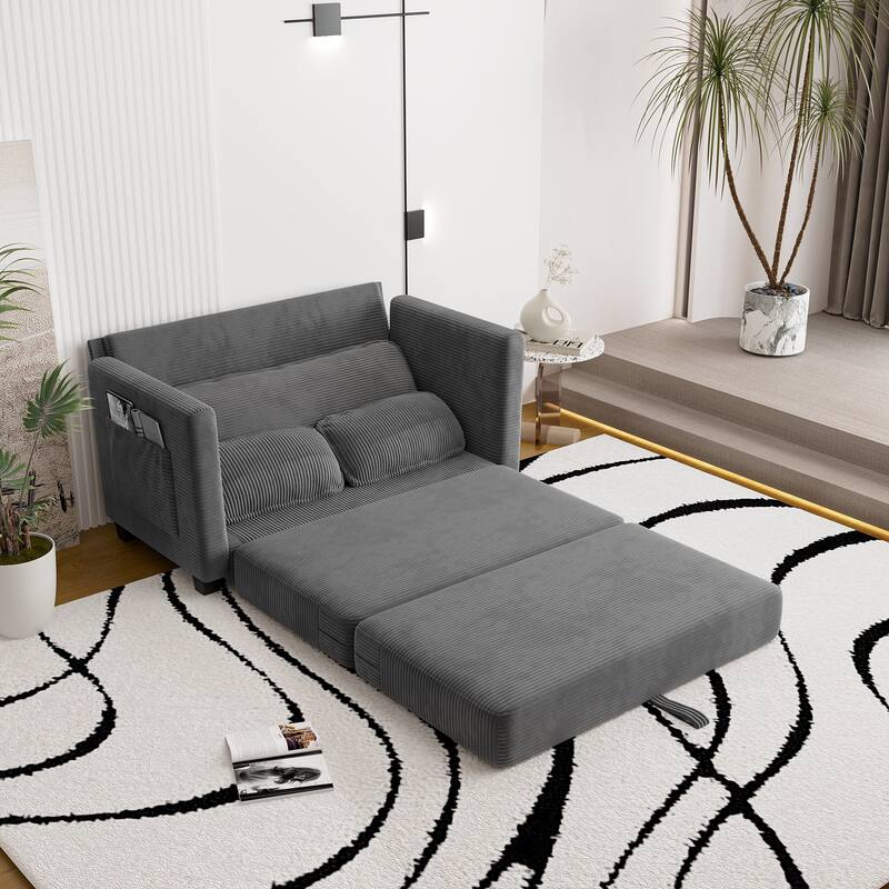 2-in-1 Convertible Corduroy Sofa Bed with Storage, High-Rebound Sponge & Solid Wood Frame