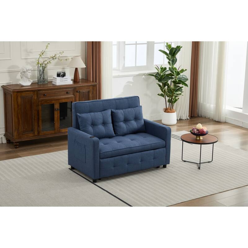 Pull-Out Sofa Bed Daybed, Lounge Chaise Loveseat with Adjustable Backrest, Convertible Sleeper Sofa with USB Charging