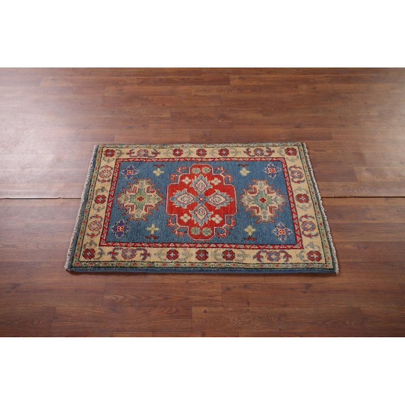 Blue Traditional Kazak Foyer Rug Hand-Knotted Wool Carpet - 2'1" x 3'1"
