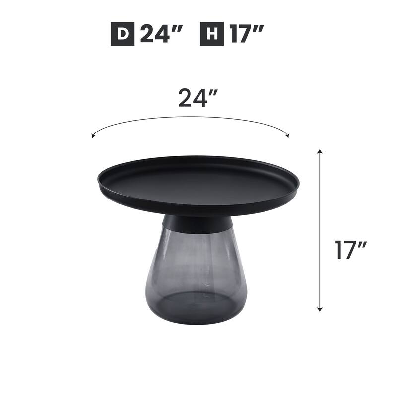 24" Matte Black Tray Top Aeryn Nesting Tabl With Smoky Gray Glass Base - 24x17
