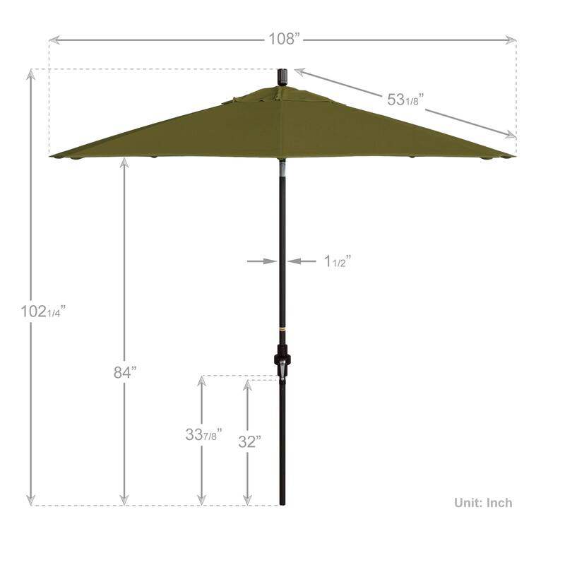 California Umbrella 9' Rd Patio Umbrella Bronze Aluminum Frame Fiberglass Ribs Crank Lift Collar Tilt Sunbrella