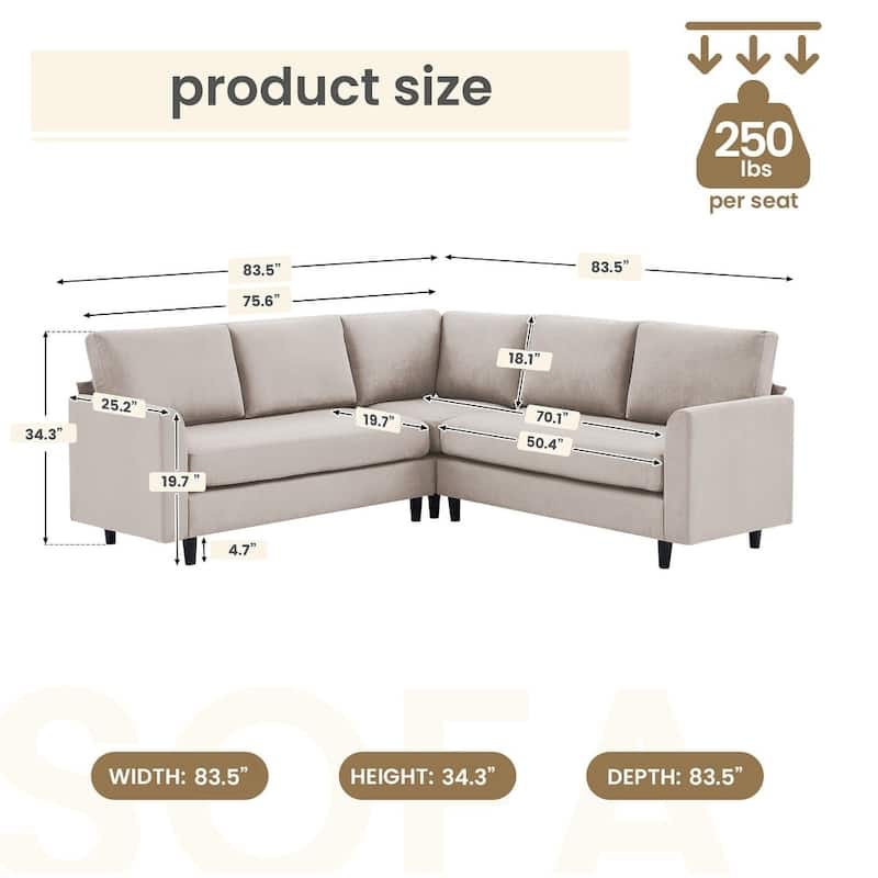 Modern U-Shaped Chenille Modular Sectional Sofa with Ottoman, Overized Corner Couch for Living Room - 107" W