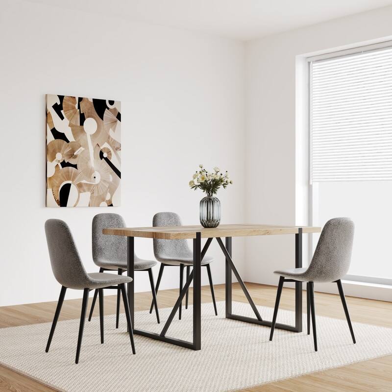 Mid-Century Modern 5 Piece Dining Table Set,Solid Wood Table with 4 Upholstered Chairs