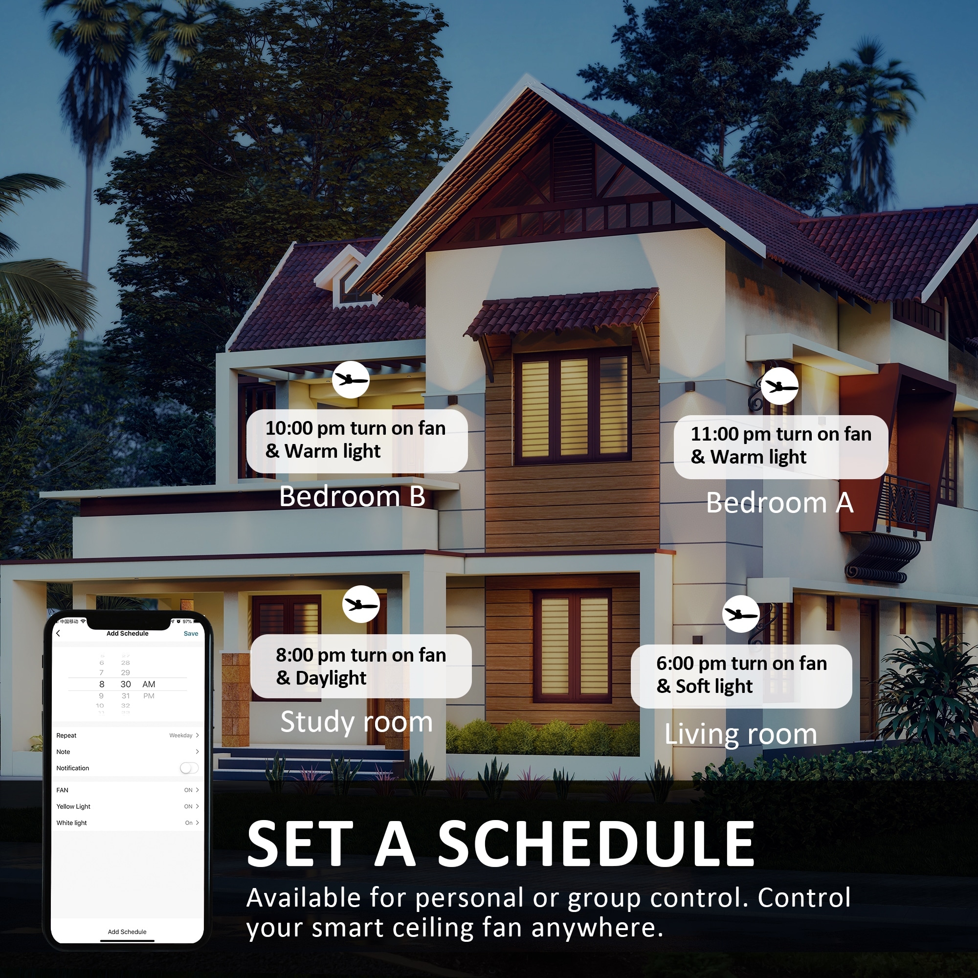 Quest 48-inch Indoor/Outdoor Smart Ceiling Fan, Dimmable LED Light Kit and Remote Control, Works with Alexa/Google Home/Siri