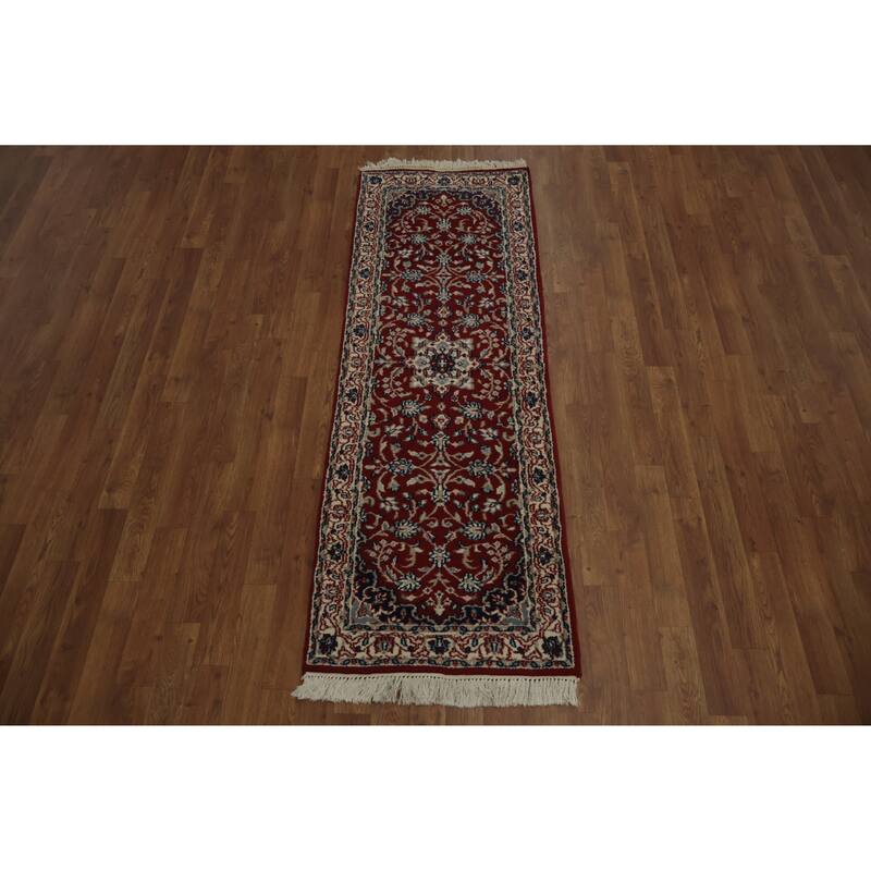 Hand Knotted Oriental 100% Wool Carpet Traditional Floral Red Sarouk Runner Rug - 6' 1'' X 2' 1''