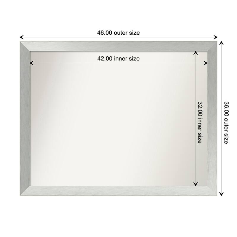 Brushed Sterling Silver Framed Non-Beveled Custom Wall Mirror, Bathroom Vanity Mirror - Outer Size: 46 x 36
