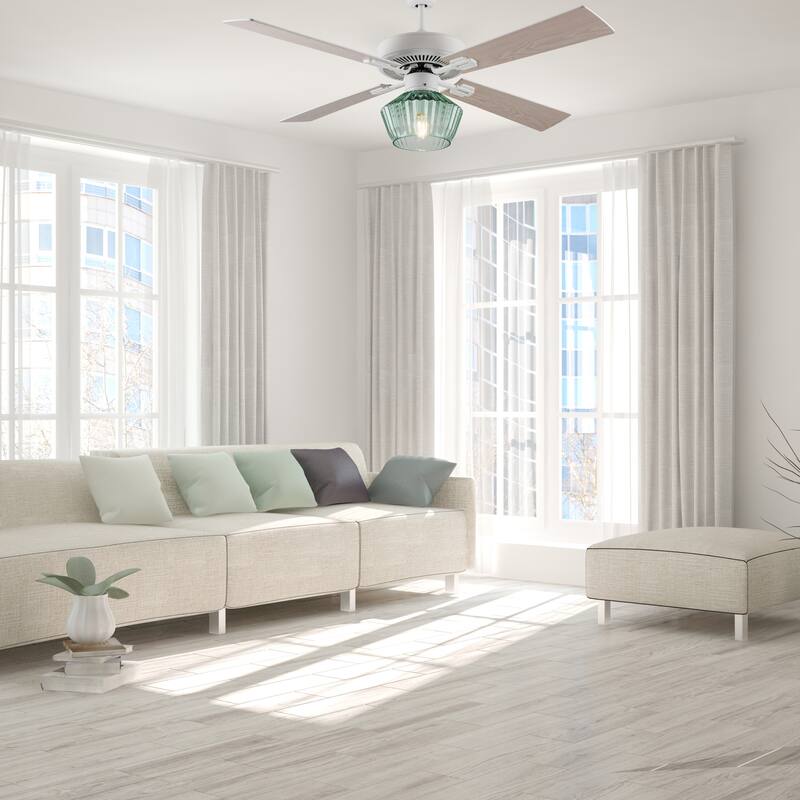 Eva River of Goods Remote Controlled Green Ribbed Sea Glass Shaded 1-Light 52-Inch Ceiling Fan
