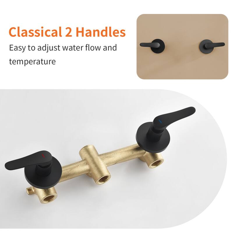 Modland 2-Handle Tub and Shower Faucet Set Dual Head 5-Setting Brass Valve Kit with Lift-Rod Spout