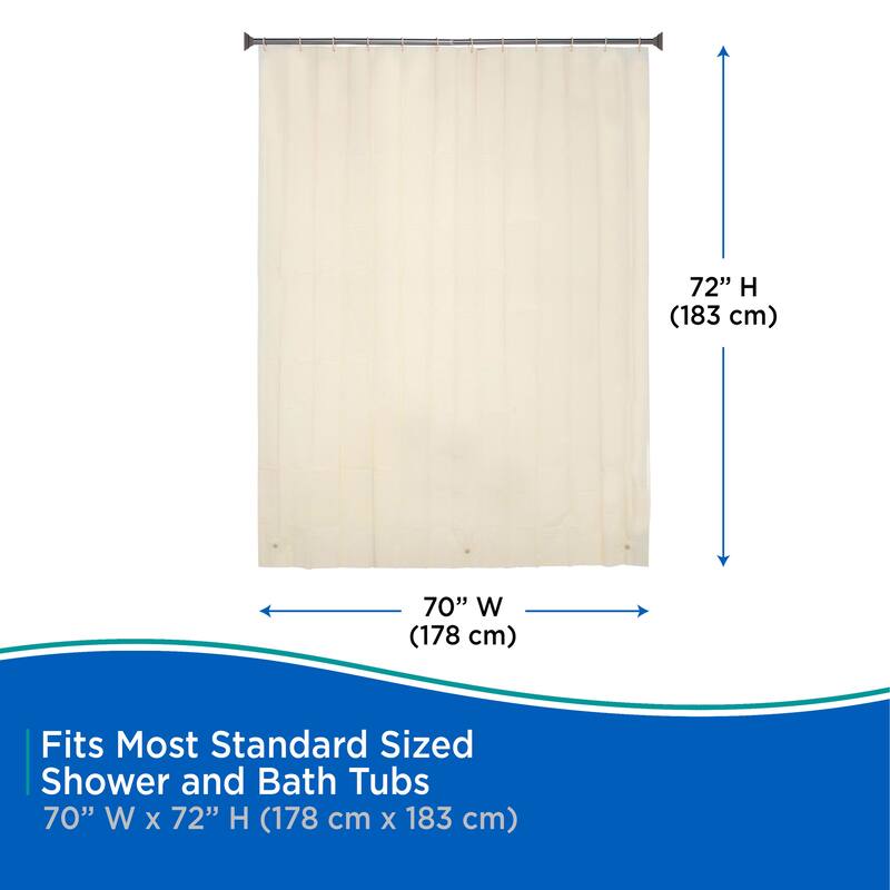 Kenney Lightweight PEVA Shower Curtain Liner and C-Ring Set, 70" W x 72" H