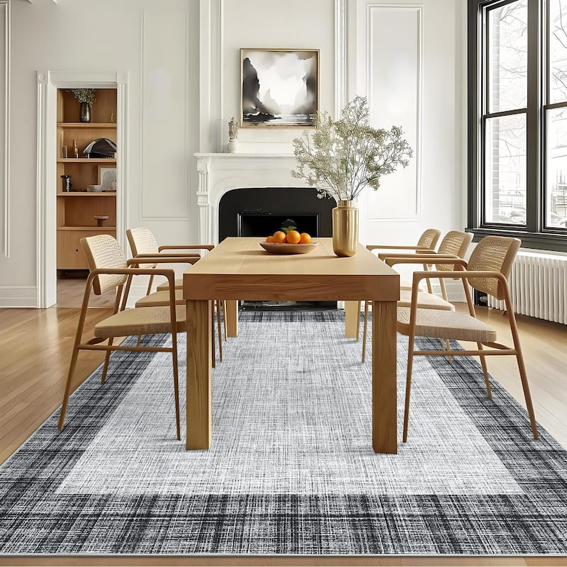 Garvee Linen Border Living Room Area Rug
