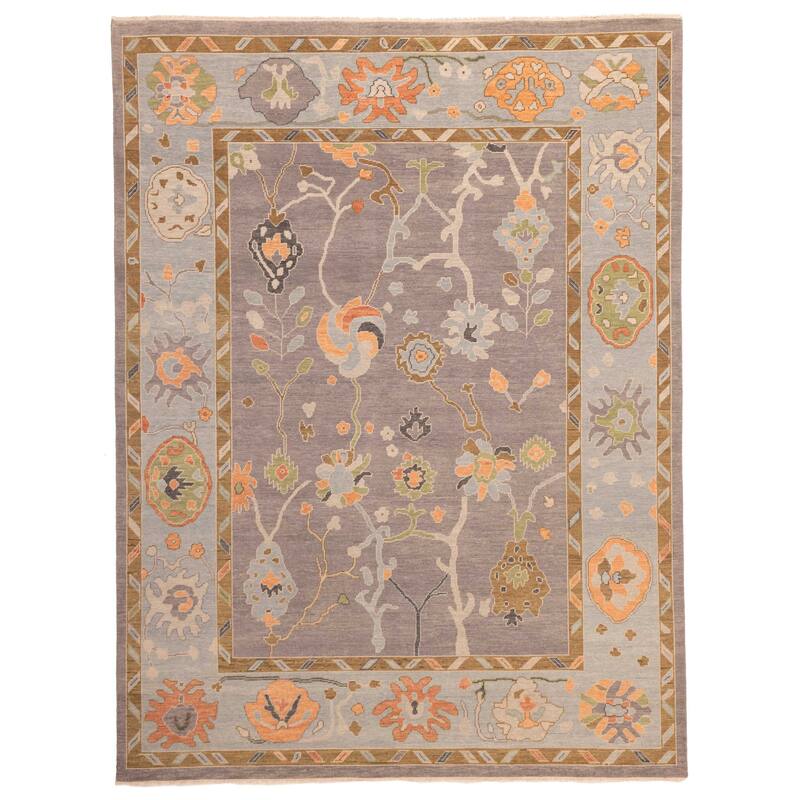 ECARPETGALLERY Hand-knotted Modern Oushak Dark Grey Wool Rug - 9'0 x 11'10