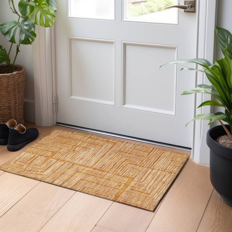 Machine Washable Indoor/ Outdoor Contemporary Stack Chantille Rug - Paprika - 1'8" x 2'6"