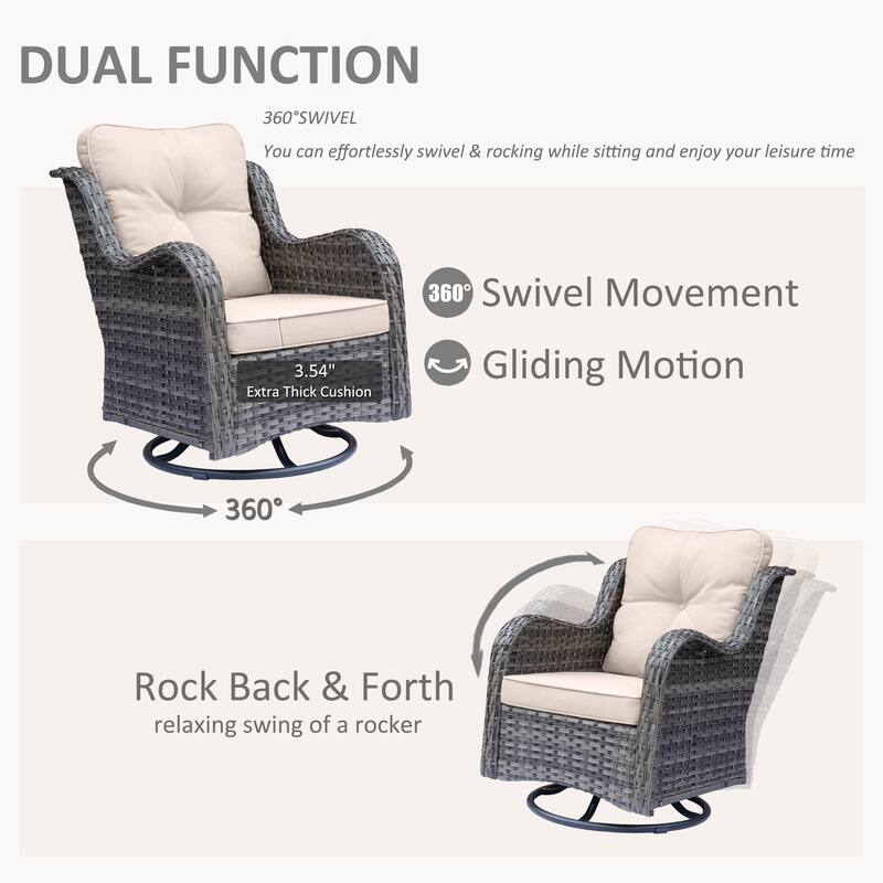 3 Piece Outdoor Swivel Rocker Chairs Set with Cushions and Patio Table