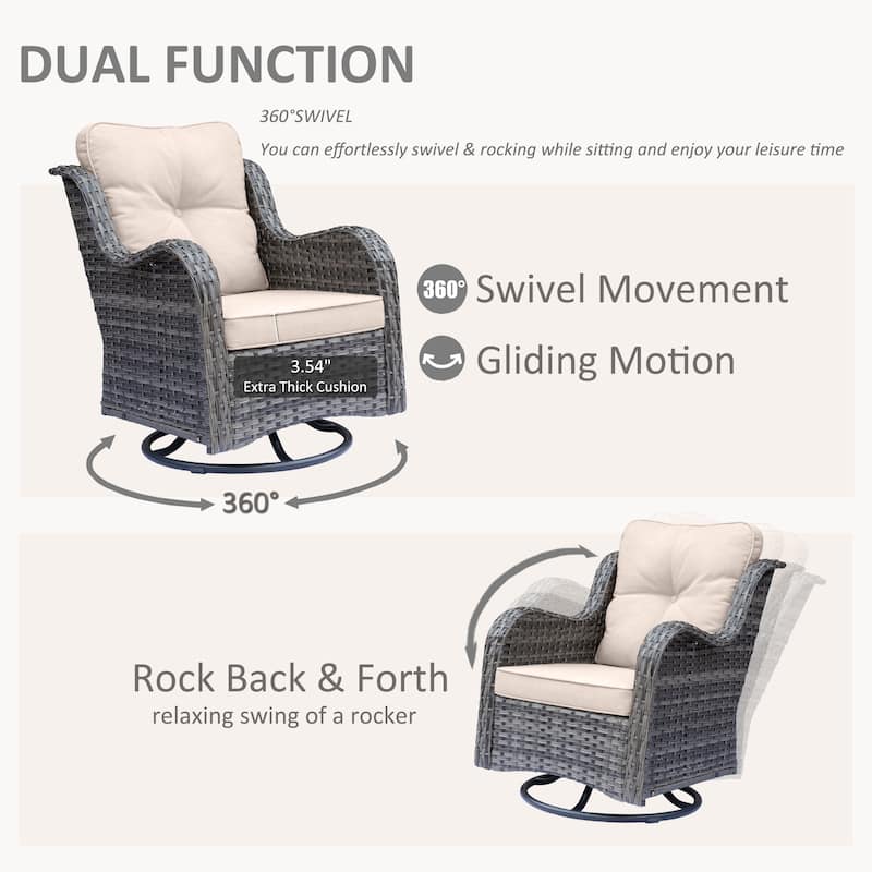 Wicker Patio Furniture Set-Patio Conversation Sets with Swivel Chairs