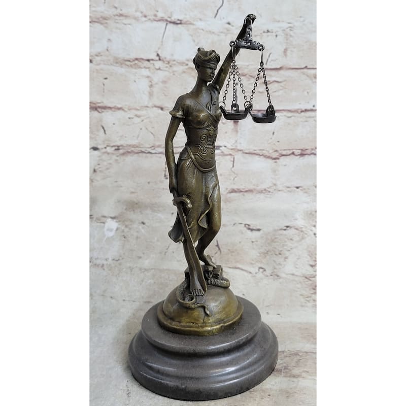 Signed Mayer Lawyer Blind Justice Bronze Figure Law Sculpture Statue Figure Art