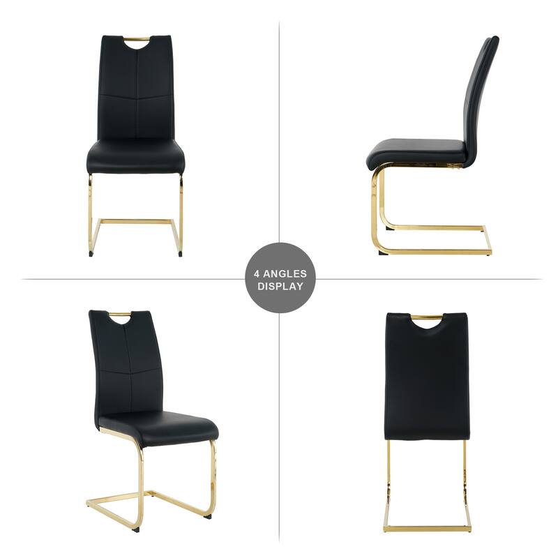 Modern Set of 4 Dining Chairs with Leather Cushioned Seat, Chrome Metal Legs, for Dining Room, Living Room, and Bedroom