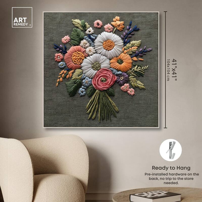 Stitched Bloom Bouquet II Canvas by Art Remedy