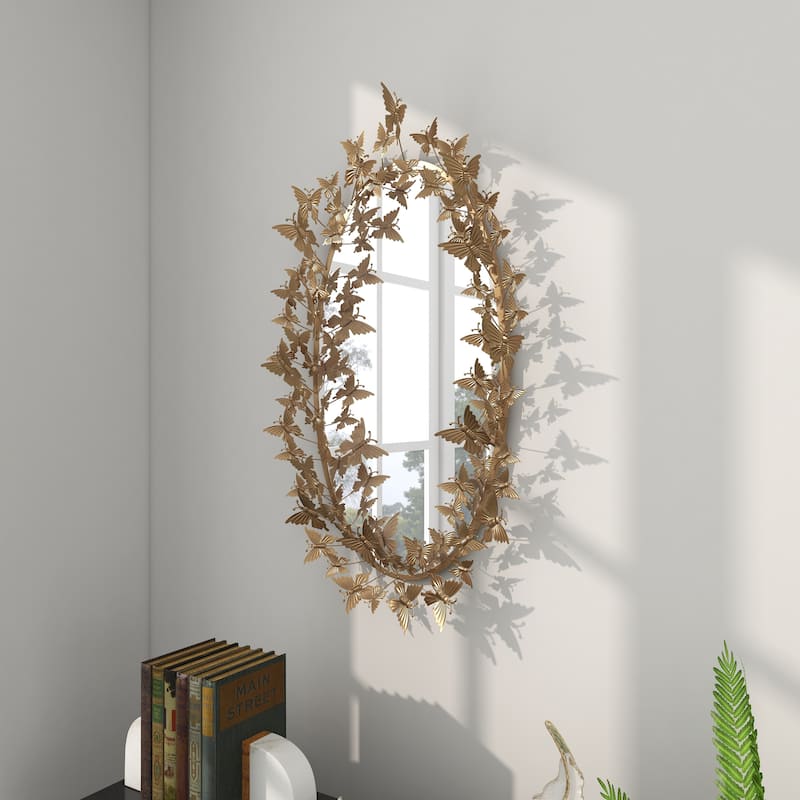 Metal Butterfly Oval 3D Wall Mirror - Gold - Roche River Decor - 5"Wx19"Lx33"H