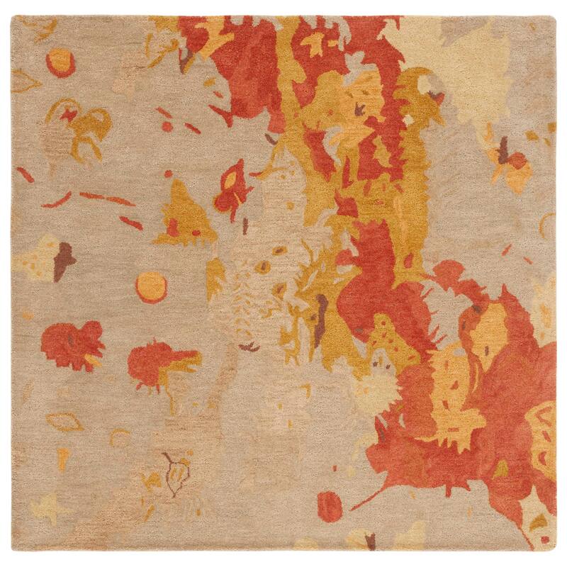 SAFAVIEH Handmade Soho Kaylin Splashes N.Z. Wool Rug - 6' Square - Beige/Multi
