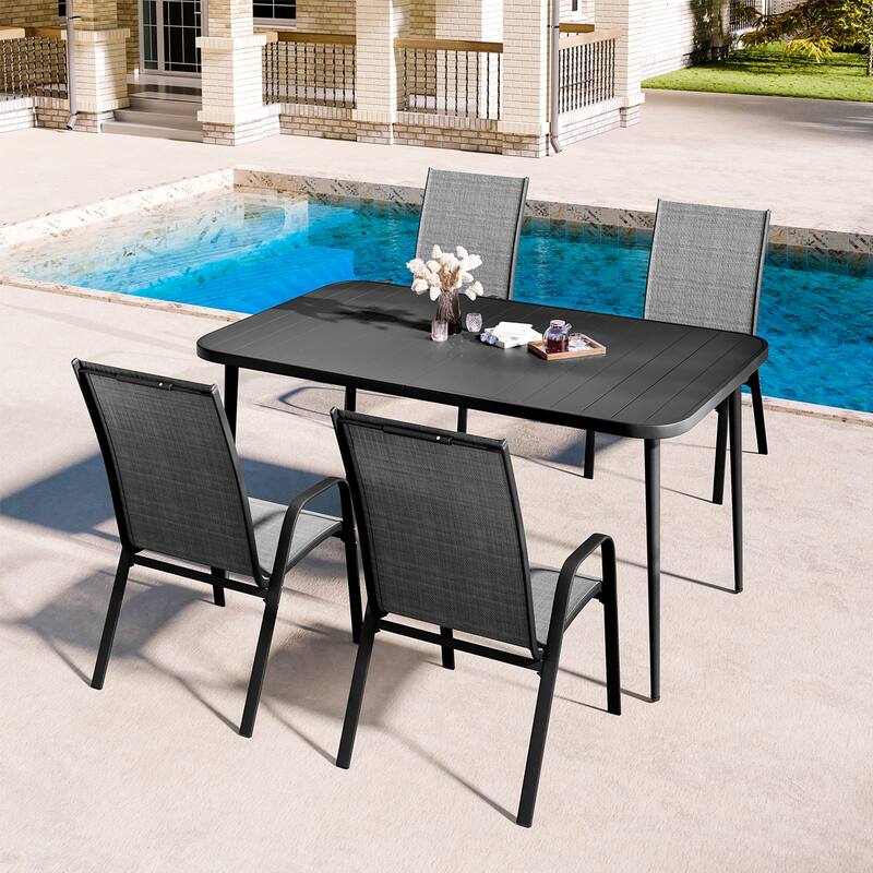 Wood Grain Metal Table – Lightweight, Portable, Weather-Resistant, Easy to Clean