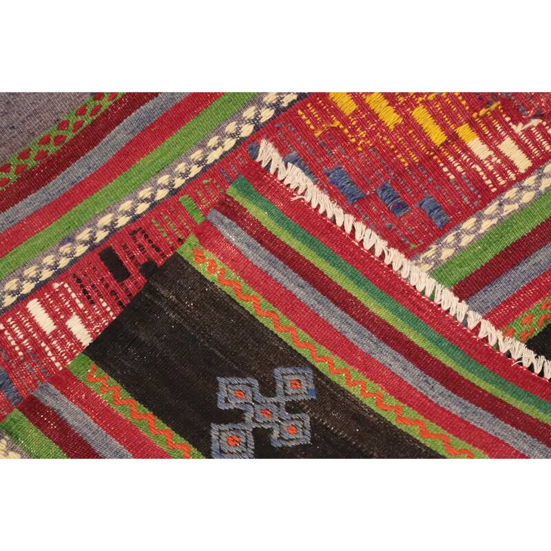 Hand Woven Oriental 100% Wool Carpet Southwestern Tribal Multi-Colored Kilim Area Rug - 10' 4'' X 5' 8''