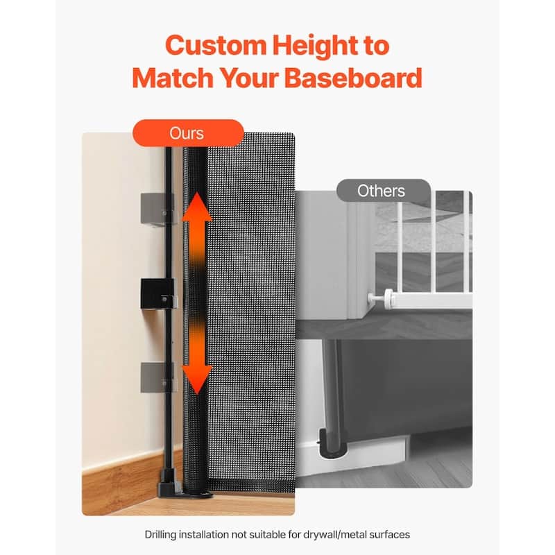 Retractable Baby Gate with Escape-Proof Bottom Hook and Mesh Design for Kids and Pets Safety