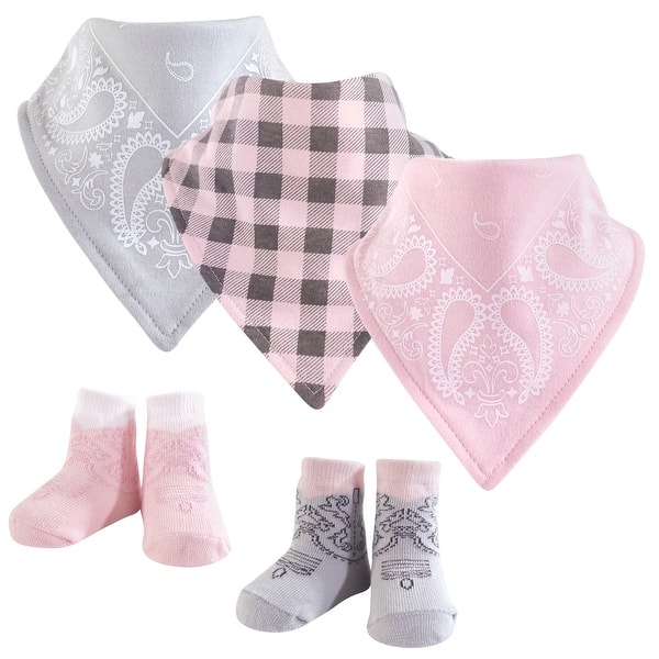 slide 1 of 1, Hudson Baby Infant Girl Cotton Bib and Sock Set 5pk, Cowgirl, One Size - Cowgirl - One Size One Size - Cowgirl