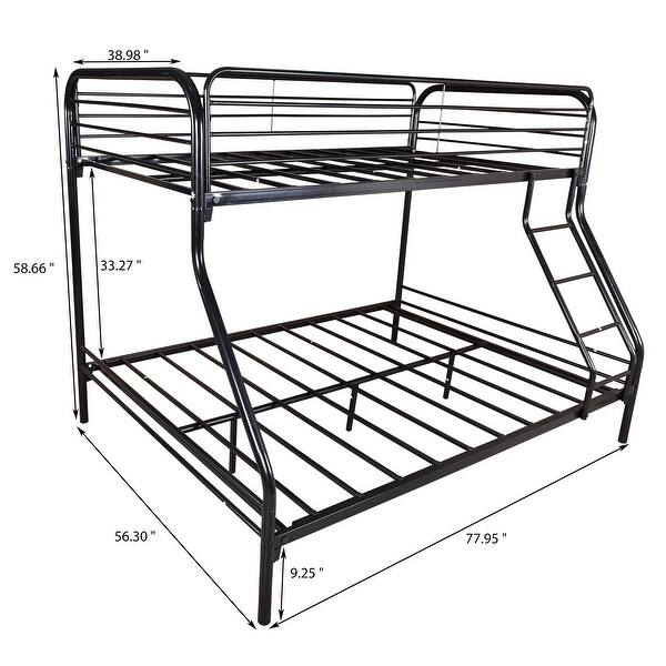 Black Twin-over-Full Metal Heavy Duty Bunk Bed, Easy Assembly with Enhanced Upper-Level Guardrail