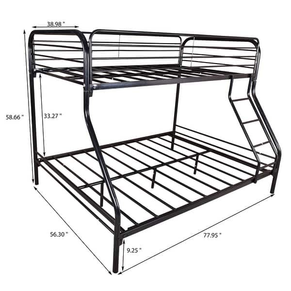 dimension image slide 1 of 2, Twin-Over-Full Metal Bunk Beds With Ladder, Metal Loft Bed,Inclined Ladder, Easy Assemble