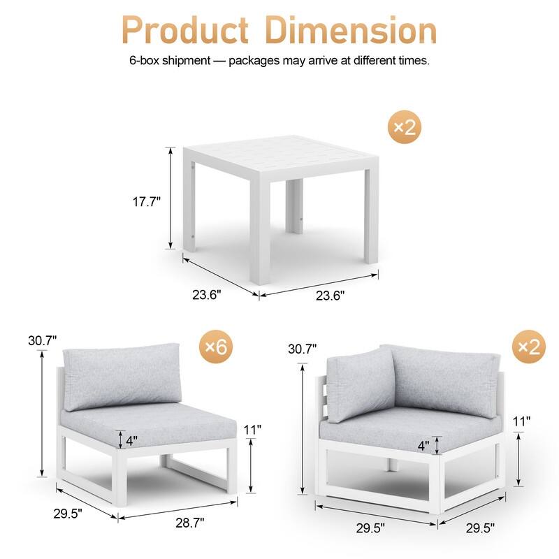 FINCATI Outdoor Furniture Aluminum Patio Set White Aluminum Outdoor Sofa with Thick Cushions and 29 Inch Deep Seat