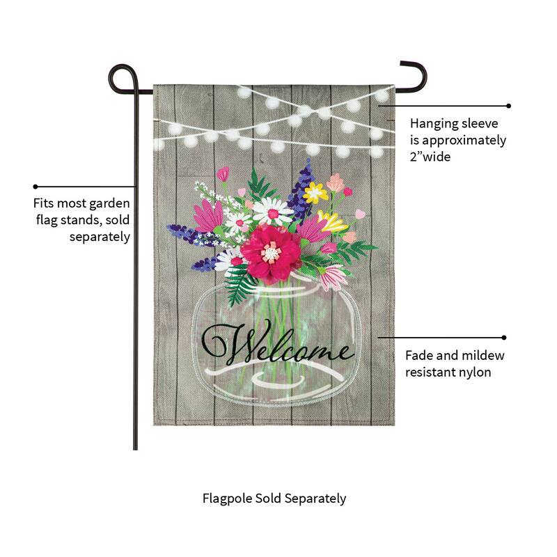 Mason Jar and Lights Garden Burlap Flag