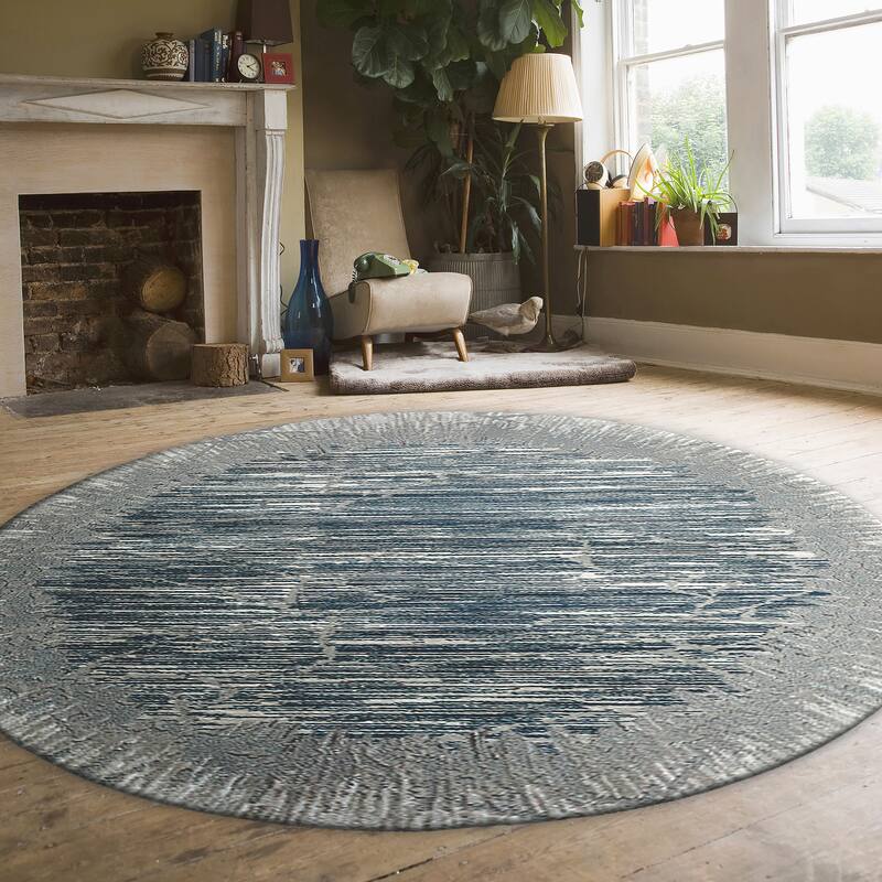 Admire Home Living Sognatore 1229 Transitional Crackled Area Rug - 7'10" X 7'10" - Blue