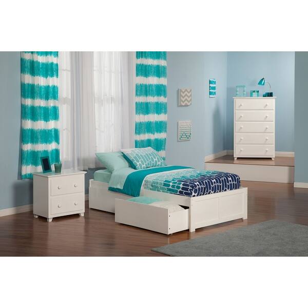 slide 2 of 7, Concord Twin Platform Bed with Footboard and 2 Bed Drawers in White