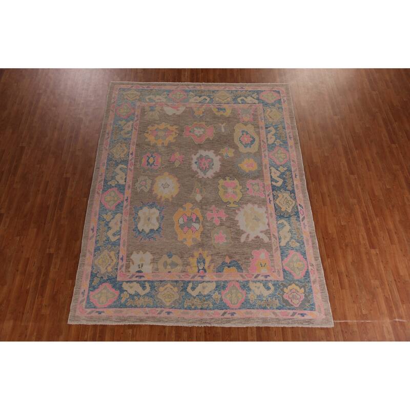 Hand Knotted Oriental 100% Wool Carpet Transitional All-Over Brown Oushak Area Rug - 11' 3'' X 8' 8''