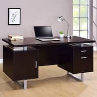 Floating Top Desk with Credenza and Bookcase Three Piece Home Office ...