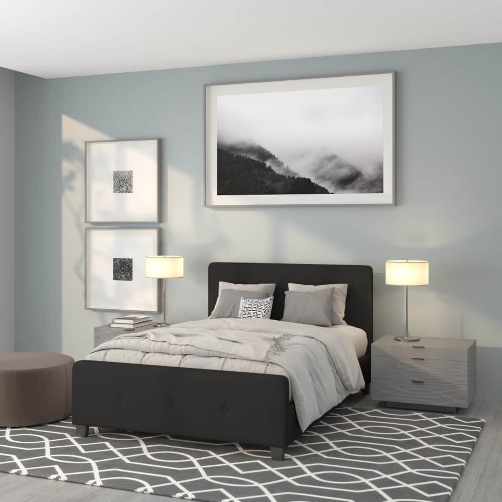 Button Tufted Upholstered Casual Style Platform Bed