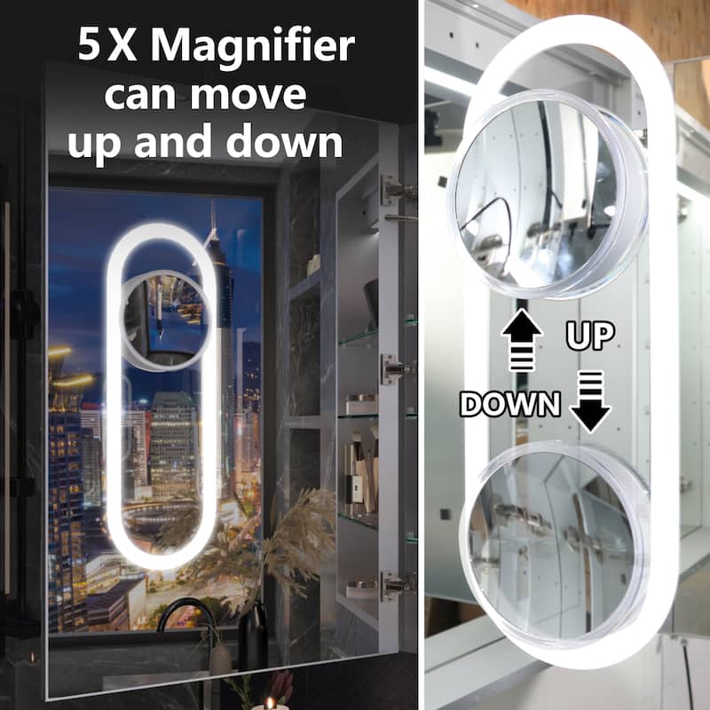 Modland 24"-42W x 36"H LED Medicine Cabinet Mirror with USB Charging,5x Magnifying Mirror
