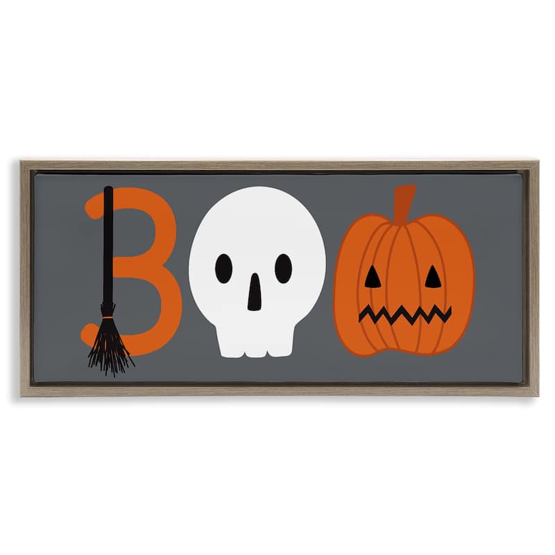 Stupell Boo Halloween Fun Typography Framed Floater Canvas Wall Art Design By Sazerelli Designs - 31 x 14 - Brown