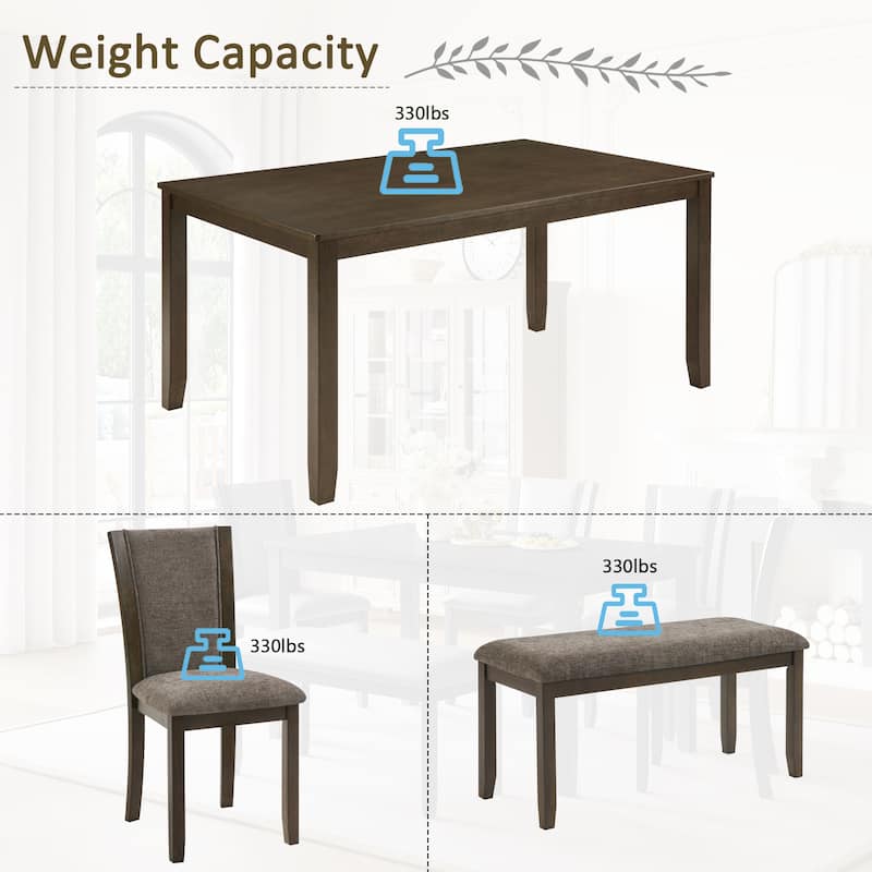 GDFStudio - Bellmont 6-Piece Farmhouse Rustic Dining Table Set with Upholstered Chairs and Bench