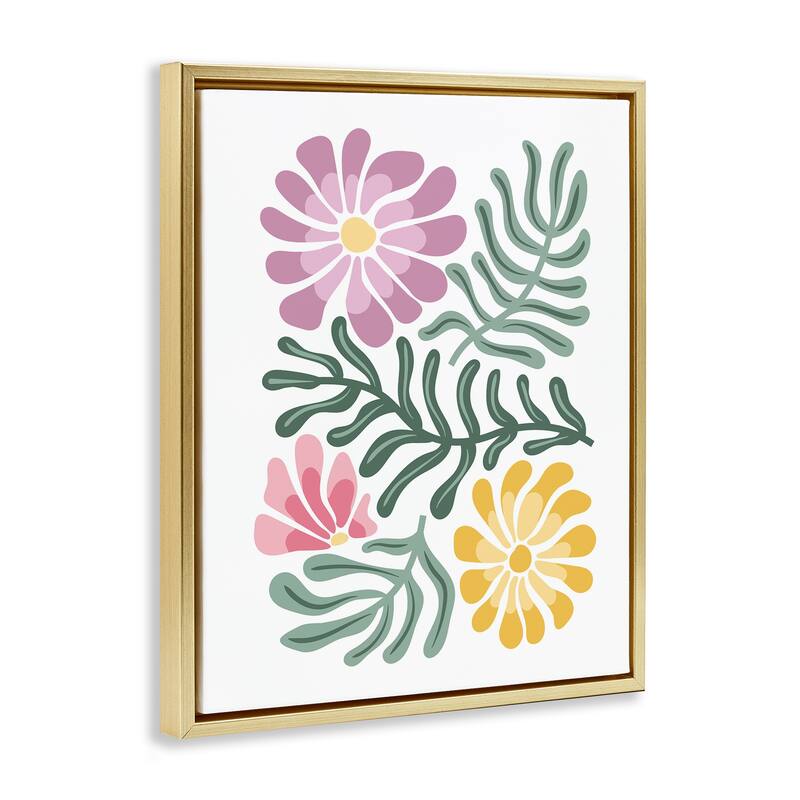 Stupell Pastel Midcentury Mod Blooms Framed Floater Canvas Wall Art Design By Kim Allen