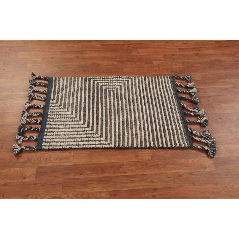 Moroccan Modern Foyer Rug Handmade Wool Carpet - 2'0"x 3'0"