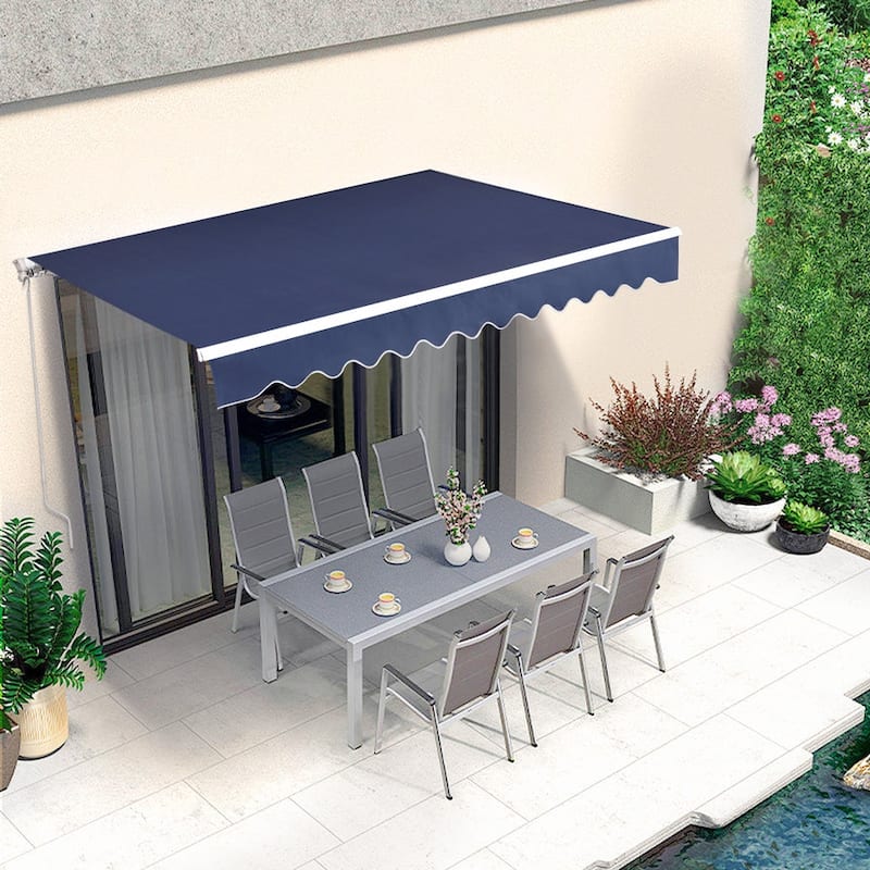 10x8 FT Manual Retractable Patio Awning with Polyester Canopy