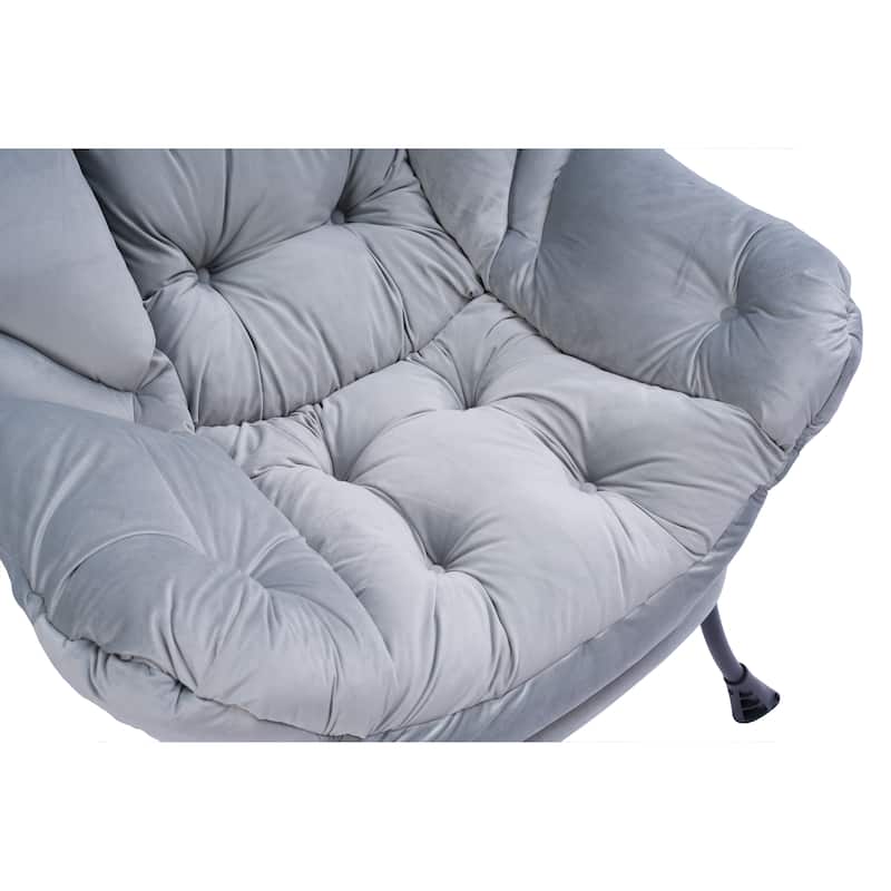 Modern Cotton Fabric Lazy Chair, Accent Lounge Chair, Single Steel Leisure Sofa Chair with Armrests and A Side Pocket