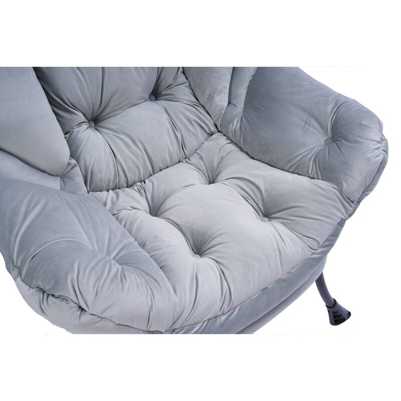 Modern Fabric Lazy Chair with Steel Frame, Side Pocket, Light Gray