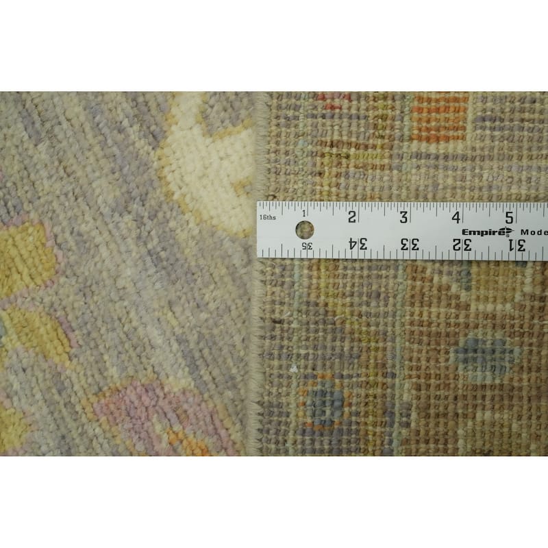 Vegetable Dye Gray Oushak Turkish Runner Rug, Floral Geometric Carpet - 9' 11'' X 2' 7''
