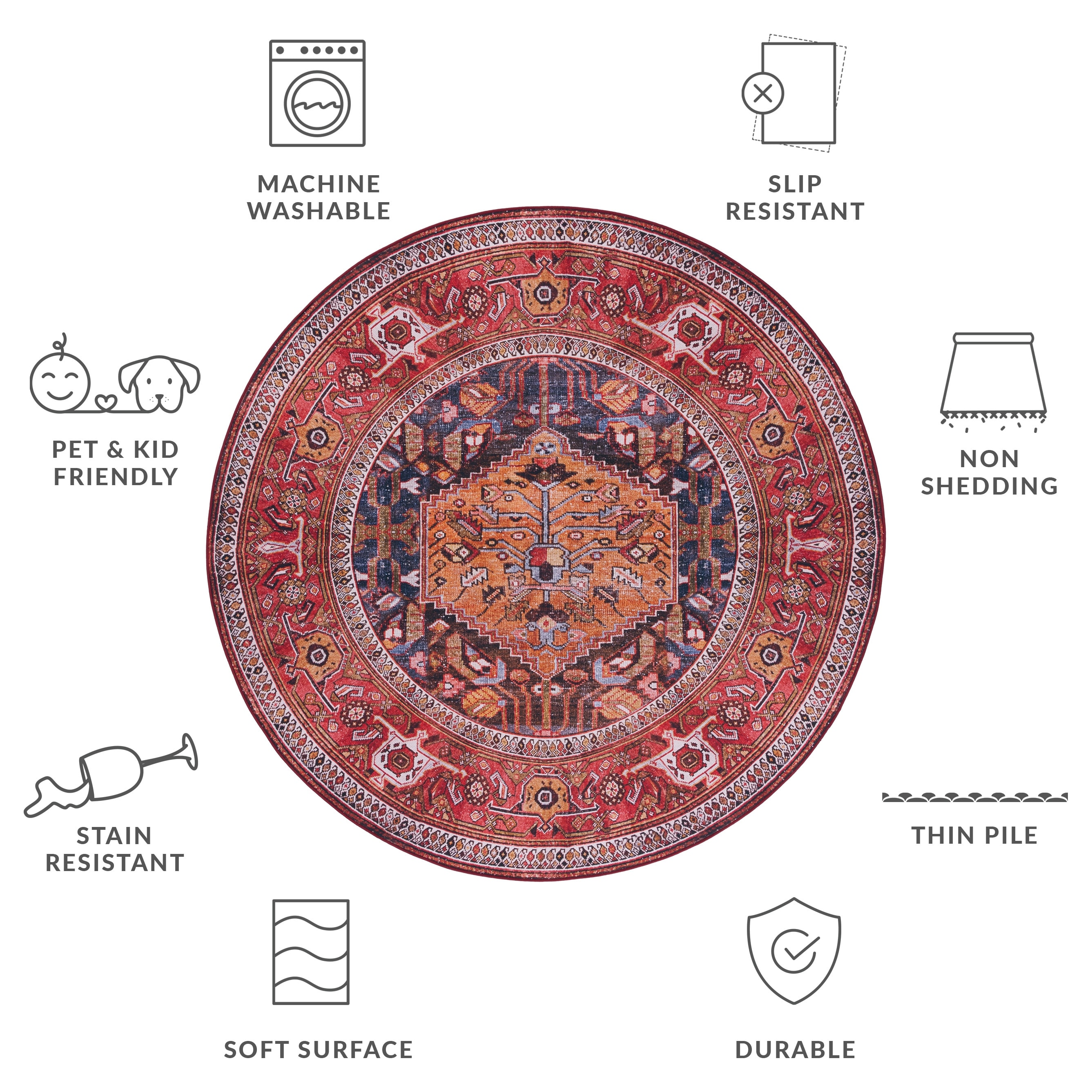 SAFAVIEH Tucson Machine Washable Slip Resistant Henja Traditional Rug