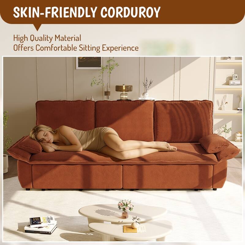 GDFStudio - Corduroy 94.5" 3-in-1 Convertible Sleeper Sofa with Pull-Out Bed